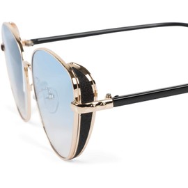 styleBREAKER Women's Cateye Sunglasses with Glitter Element, Metal Frame and Polycarbonate Lenses, Cat's Eye Shape, Retro Look 09020104, Frame gold / glass blue tinted