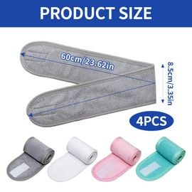 4 Pcs Spa Headband,Skincare Headbands with Adjustable Magic Sticker,Durable And Comfortable,Makeup Hair Wrap Portable,Washable,for Washing Face Shower Sports,4 Colors