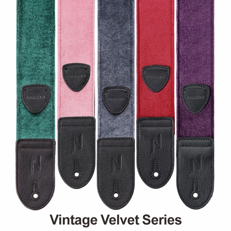 Nefelibata Guitar Strap, Double Full Grain Leather, Vintage Velvet Strap/FREE