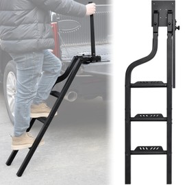 POKIAUTO 42" Aluminum Universal Pickup Truck Tailgate Ladder with Handrail, Heavy Duty Foldable Ladder with Handle Folding Tailgate Step Pickup Truck Accessories for F150/Ram 1500...