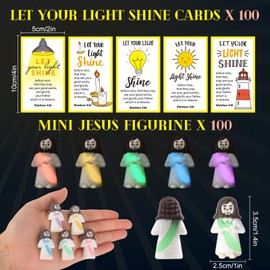 CroBlissful 100 Sets Mini Jesus Figurines Halloween Decor Glow in The Dark with Let Your Light Shine Cards Luminous Jesus Figures Toys for Bible Sunday School Religious Gifts(Holding A Cross)