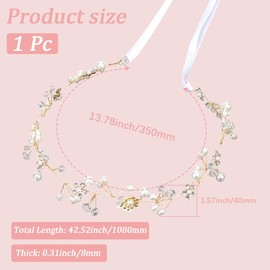 CABODYALS Weiße Blumenperlen Haarkrone Goldene Perlen Ranken Kopfbedeckung Vintage Boho Feenperlen Stirnband Kristall Brautschmuck Stirnbänder Für Frauen Hochzeitshaar Kleider Party Geburtstag Zubehör