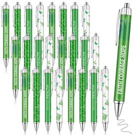 Haishell 24 Pcs Mental Health Awareness Pens Green Ribbon Retractable Ballpoint Pen Set Faith Courage Hope for Women Men Classroom Charity Volunteers Activities Writing Supplies