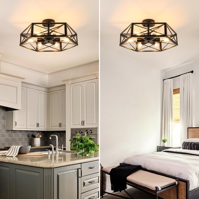 WILON Semi Flush Mount Ceiling Light, Industrial 6 Light Close
