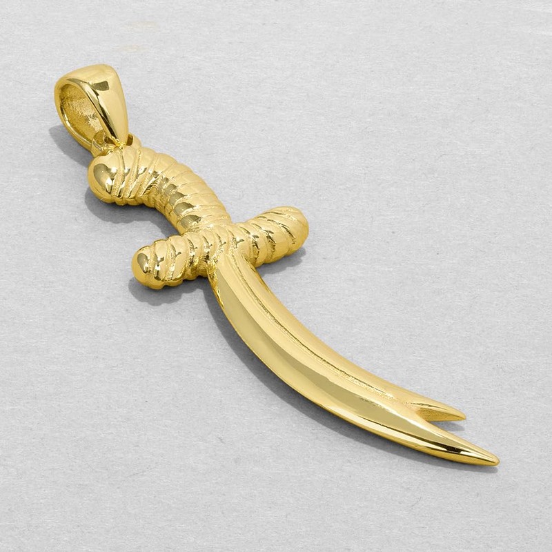 Jewelry America Solid 14k Yellow Gold 3D Double-Pointed Scimitar Sword