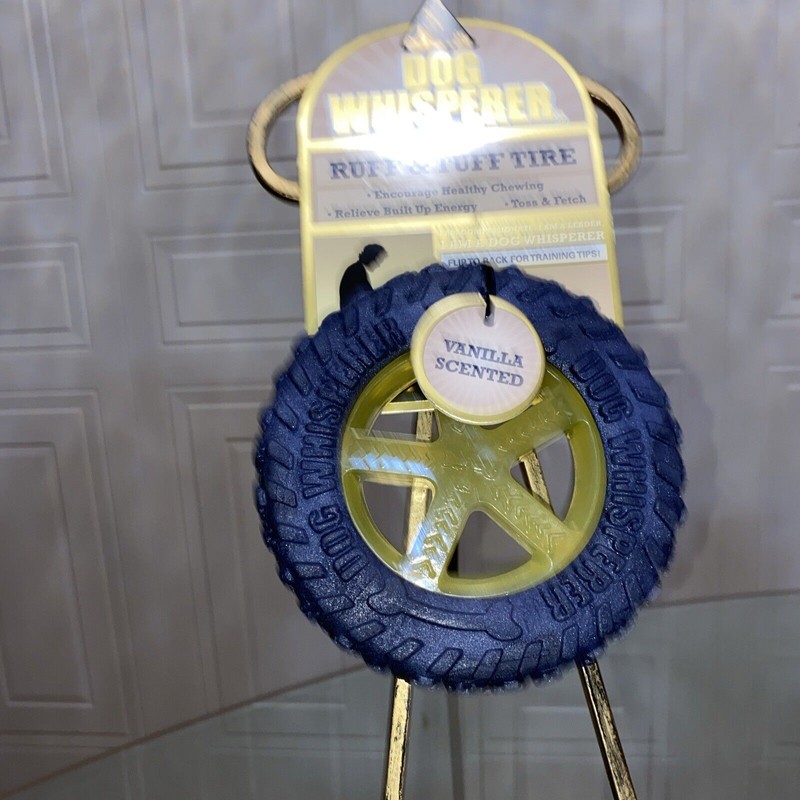 Dog Whisperer ~ Yellow/Blue Ruff & Tuff Tire - Squeaky