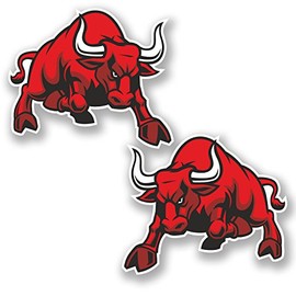 2 x 10cm Red Angry Spanish Bull Vinyl Stickers Bike Laptop Car Helmet Gift #4827 (10cm Wide x 8.5cm Tall)