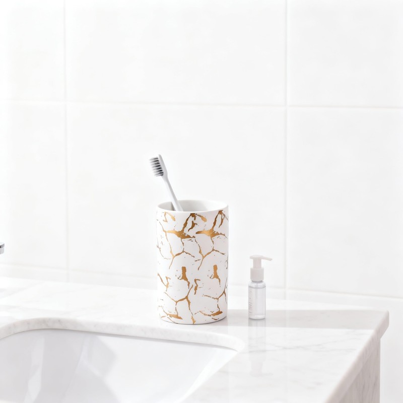 Gold Marble Bathroom Toothbrush Holder, Bathroom Black and White Ceramic