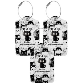 3 Pcs Cute Cat Luggage Tags for Suitcase, PU Travel Cruise Luggage Tag with Privacy Flap, Name ID Label and Metal Loop for Baggage Handbag School Bag Backpack