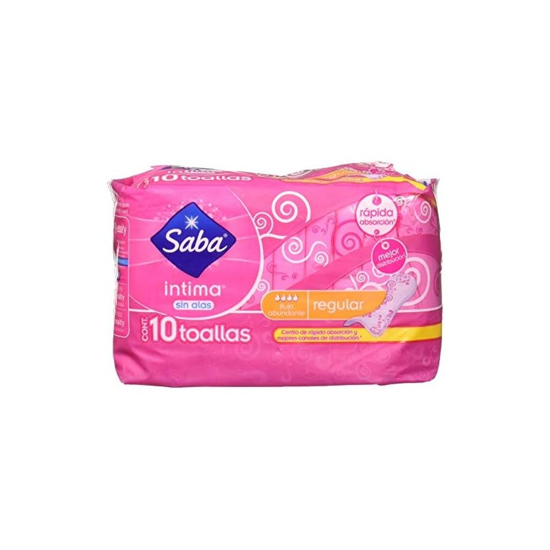 Saba, Toallas Sanitarias para Dama Intima sin Alas Regular, Color