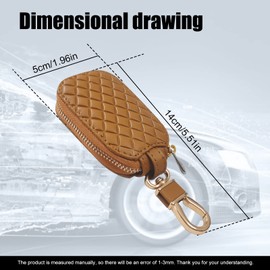 Car Key Case, Universal Key Fob Cover Case, Leather Car Key Smart Keychain Holder Anti Scratch Cover Protector with Zipper and Metal Hook(Brown Plaid)