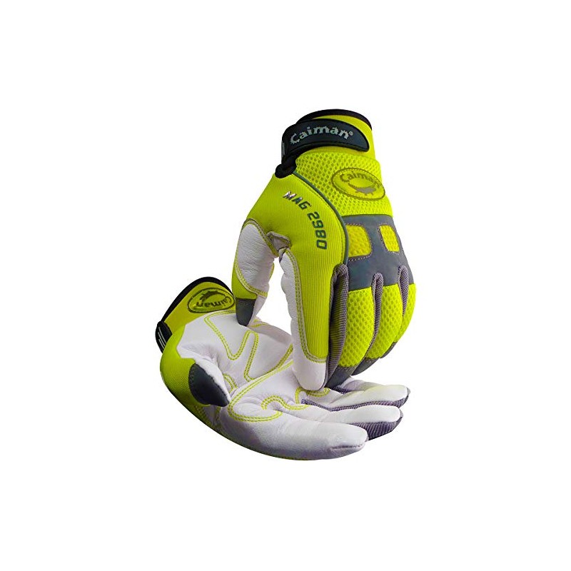 Caiman MAG, Hi-Vis Goat Grain Leather Multi-Activity Gloves, AirMesh Back,