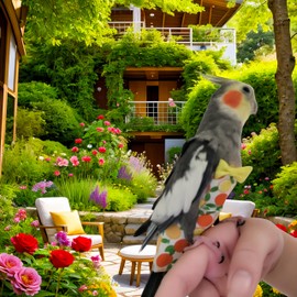 Magnoloran 2Pcs Bird Diapers Bird Harness Flight Suits Diapers with 2Pcs 80 Inch Flying Leash Parrot Nappy Pigeon Pants Urine Wet Suit for Cockatiel Conure Macaw Budgies Parakeet-Watermelon&Orange