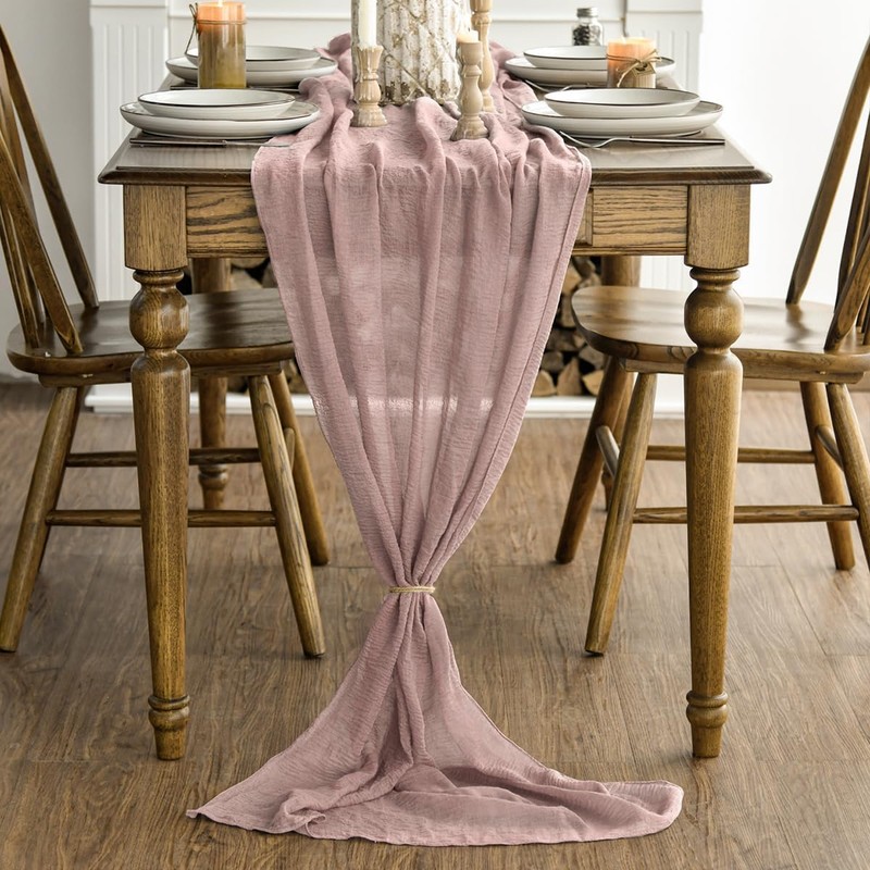 FOLAI Pack of 2 Boho Cheesecloth Table Runner Table Cloth