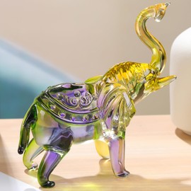 Arikyrist Crystal Yellow and Green Elephant Gifts for Elephant Lovers Men Women, Cool Glass Elephant Collectible Figurine Paperweight on Birthday Christmas for Home Office Decor