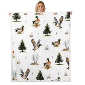 Erosebridal Mallard Duck Hunting Plush Blanket Baby 30x40,Woodland Tree Botanical Branches Soft Microfiber Blanket,Flying Duck Wildlife Safari Animal Fuzzy Blanket,Rustic Farmhouse Fleece Blanket