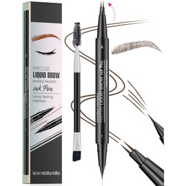 DEFSAP Curved Microblading Eyebrow Pencil, Eyebrow Pen 2-in-1 Dual-Ended Eyebrow Pencil 2-Fork-Tip and Single Tip Creates Natural Eyebrows (Brown)