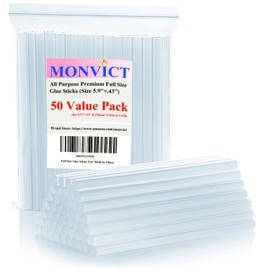 MONVICT Hot Glue Sticks, Pack of 50 (1.54 lb) 6"Long 0.43" Diameter Full-Size Hot Glue Gun Sticks Art Glues Pastes Hot Melt Sticks for Most Large Glue Guns, Clear Glue Sticks for DIY, Arts & Crafts