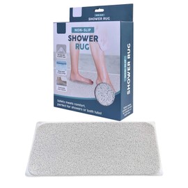 Bath Mat Shower Rug with Suction Cups, Anti Slip Water Drains Loofah Bathroom Mats for Bathtub Master Guest Bathroom Shower Dorm Room 1pack -Light Grey