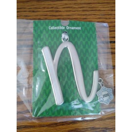 GANZ Monogram Initial Large Letter "N" 2020 Silver  Christmas Ornament by Ganz New