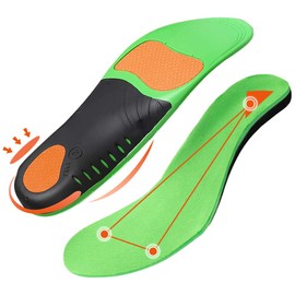 Insole, Arch Support, Insole, Shock Absorption, Arch Type, Insole, Arch Support, Standing, Work, Commute, Unisex, Adjustable Size (S, Green)