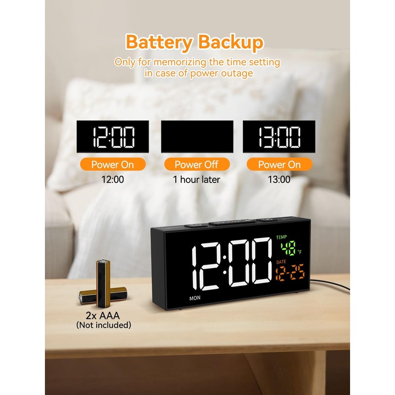 Netzu Alarm Clocks for Bedrooms, Digital Clock with Date Temperature