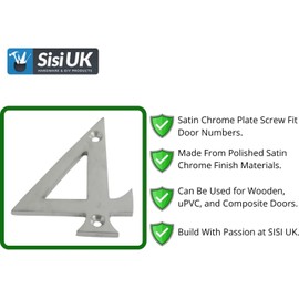 SISI UK® Satin Chrome Front House Door Numbers & Letters 3'' with Screws (Number 4)