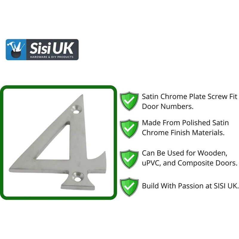 SISI UK® Satin Chrome Front House Door Numbers & Letters