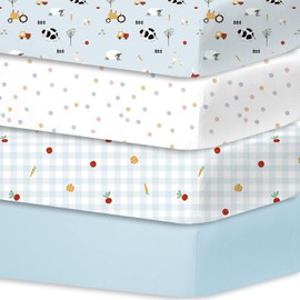 Little Grape Land Cot Bed Fitted Sheets 140 x 70 cm (4 Pack), Ultra Soft Breathable Microfiber, Snug Fit Toddler Bed Sheets, Oeko-Tex 100 Certified
