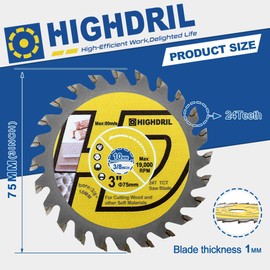 HIGHDRIL TCT Wood Blade 3" 75mm x Arbor 3/8" 10mm - 4pcs Angle Grinder Cutting Disc for Cutting Wood Plywood Chipboard Multilayer Panels