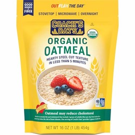 COACH'S OATS Organic Whole Grain Oatmeal 1 lbs | Cracked n’ Toasted | Quick-Cooking, Steel Cut Texture | Heart-Healthy, Delicious Breakfast | Microwavable, Stovetop, Overnight Oatmeal