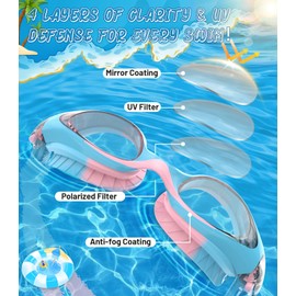 HIGAHY Kids Swimming Goggles - Adjustable Anti Fog Swimming Goggles Kids 6-14 years, UV Resist Junior Swim Goggles, Wide Clear Vision and Anti-Leak for Boys Girls