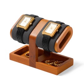 Oirlv SM25002 Watch Stand, 2 Wristwatch Stand, Wooden, Portable, Mini, Present, Display, Storage, Photography, Luxury, Stylish, Compatible with Qualifying Invoices (Dark Gray)