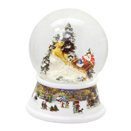 20201 Snow Globe Santa Claus Red Gift Sledge on Base Nostalgic Snow Landscape Christmas Winter with Music Box - 100 mm Wide