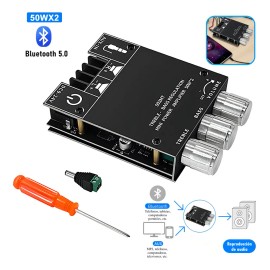 Placa Amplificadora Digital Bluetooth 5.0 50w X 2 2.0 Canales Techwolf, Audio Estéreo De Alta Potencia, Placa Amplificadora De Sonido Para Teatro En Casa Y Bocinas Diy
