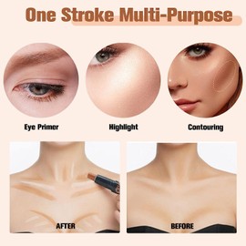 Bluemega Palo de Contorno 2 en 1 Maquillaje Highlight Shading Kit, 2# Natural y bronceador, Corrector Iluminador de Contorno de Doble Cabezal, Impermeable, Duración Larga, Para Piel Sensible