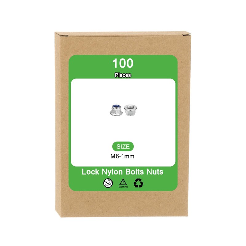 sourcing map M6x1mm Flange Nylon Insert Lock Nuts, 100Pcs 304