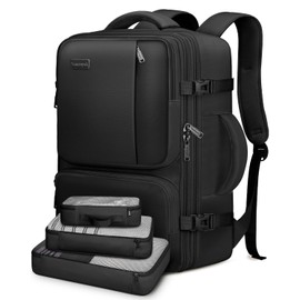 Vancropak Carry on Backpack, 47L Expandable Extra Large Travel Backpack with 3 Packing Cubes, Flight Approved Water Resistant Luggage Suitcase Weekend Duffle Bag Overnight Daypack for Men Women, Black