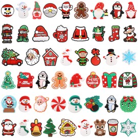 Watersay 50 Pcs Christmas Focal Beads for Pens Silicone Focal Beads Bulk Christmas Silicone Charms Santa Tree Snowman Beads for Beadable Keychain Pen DIY Crafts Necklace Bracelet Jewelry Making