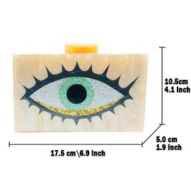 Boutique De FGG Acrylic Clutch Purses for Women Evening Handbags Chain Shoulder Bag Party Prom Luxury Marble Clutches,Mini,Evil Eye Beige