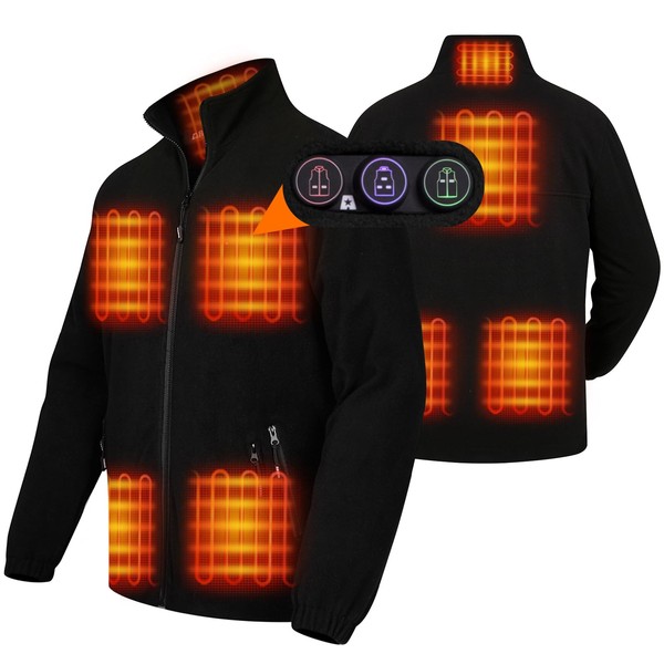 ARRIS Men`s Heated Fleece Jacket with Battery, Electric Heating Coat Full Zip with Hand Warmer