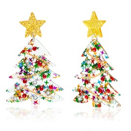 Christmas Tree Earrings Acrylic Christmas Earrings for Women Xmas Drop Dangle Earring Christmas Jewelry Gift (Colorful)