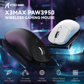 MAMBASNAKE Attack Shark X3MAX Wireless Gaming Mouse,PixArt PAW3950 42000 DPI,49g Ultralight Tri-Mode(BT5.4/2.4GHz/Wired), 1K Polling Rate Programmable Computer Mice for PC/MAC/Win - Black