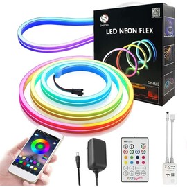 DOSYU Tira LED Neón flex de Bluetooth,IP65 Luces neon LED de 5 Metros con mando a distancia controla la barra de luz RGB para TV,Decoración del Hogar y al Aire Libre,Decoración DIY