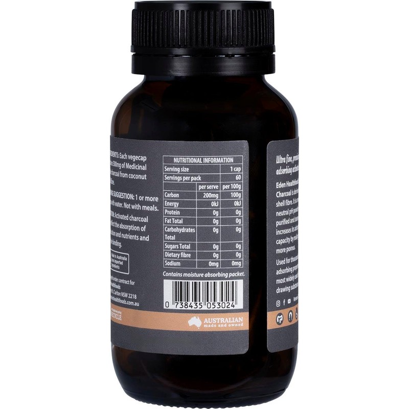 Eden Healthfoods Activated Charcoal Steam Activated Charcoal Powder 60 Caps