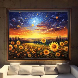 XIGUAGUO Sunflower Starry Tapestry for Bedroom Aesthetic Decor Wall Hanging Home Dorm