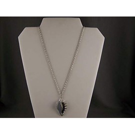 Grey Black silver tone conch shell faux pearl pendant charm 28 long necklace