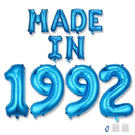 Jurxy Birthday Decoration Women Man 33 Year Birthday Decoration Balloons Made in 1992 Balloons Blue Foil Balloons Happy Birthday Banner