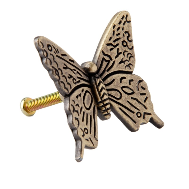 5Pcs Vintage Butterfly Cupboard Door Knobs Cabinet Handles Furniture Chest