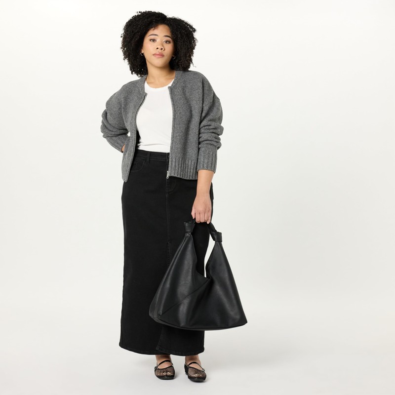 The Drop Rylie Maxi Denim Skirt with Front Slit Skirt,